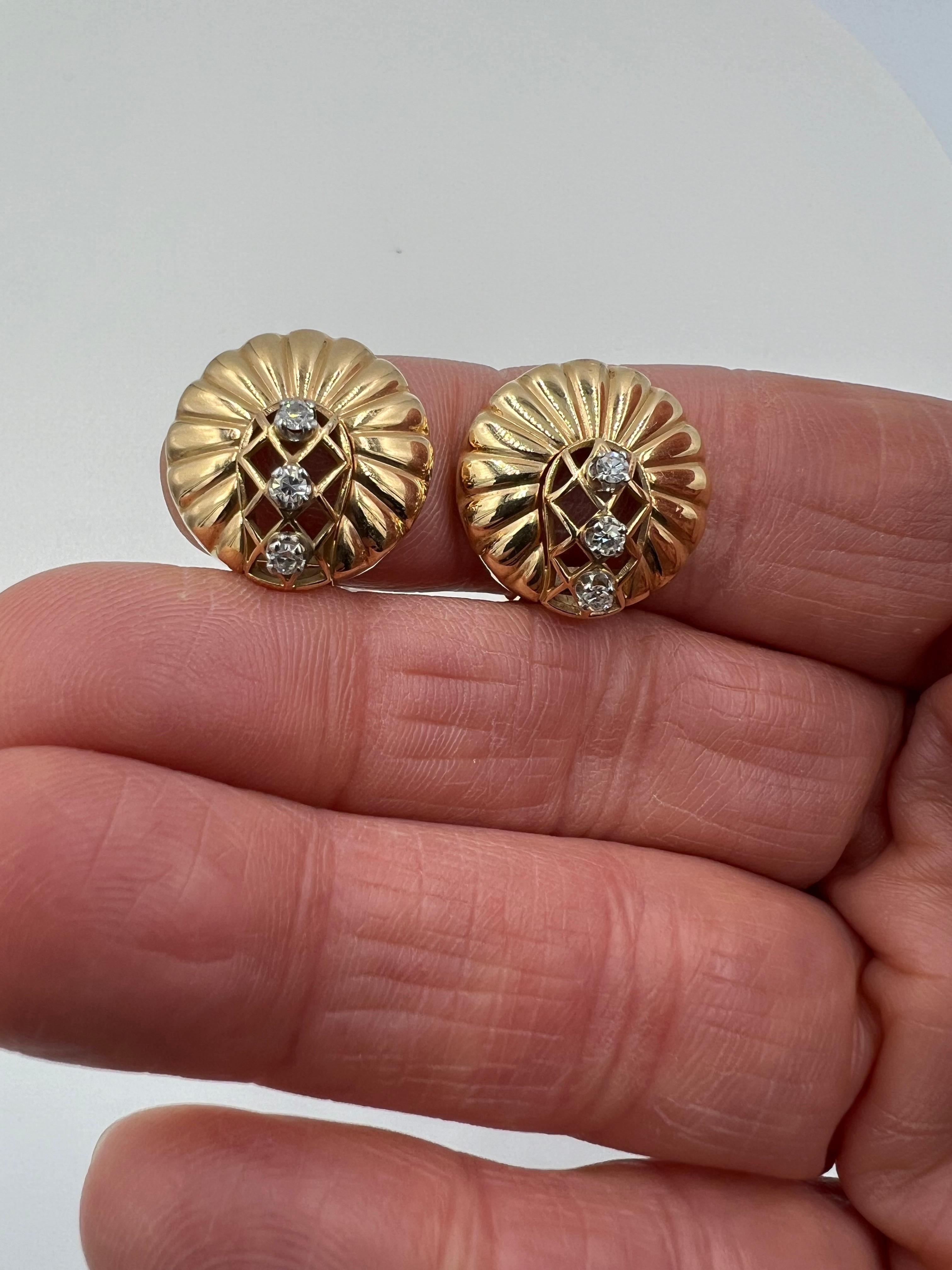 Retro Diamond Gold Clip On Earrings For Sale 1