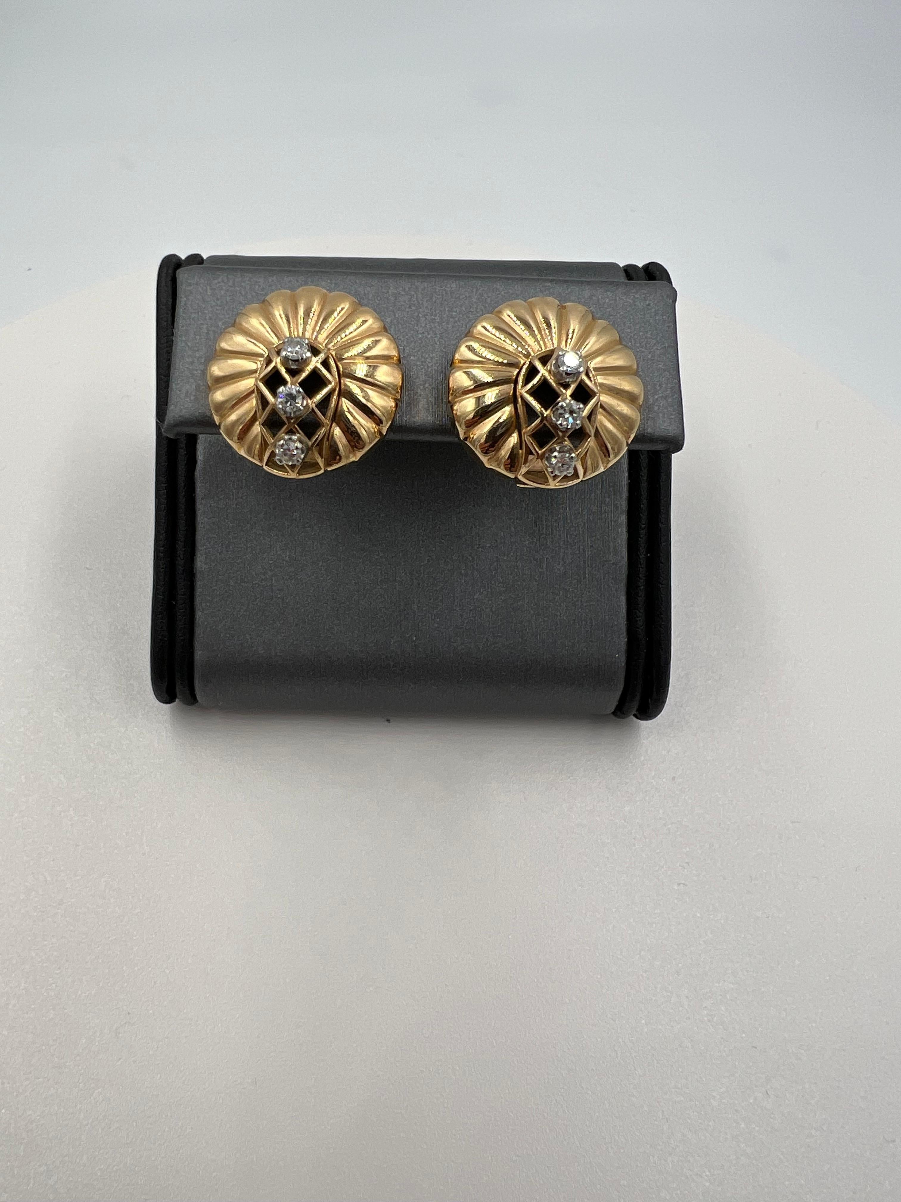 Retro Diamond Gold Clip On Earrings For Sale 4