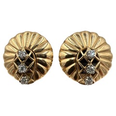 Vintage Diamond Gold Clip On Earrings