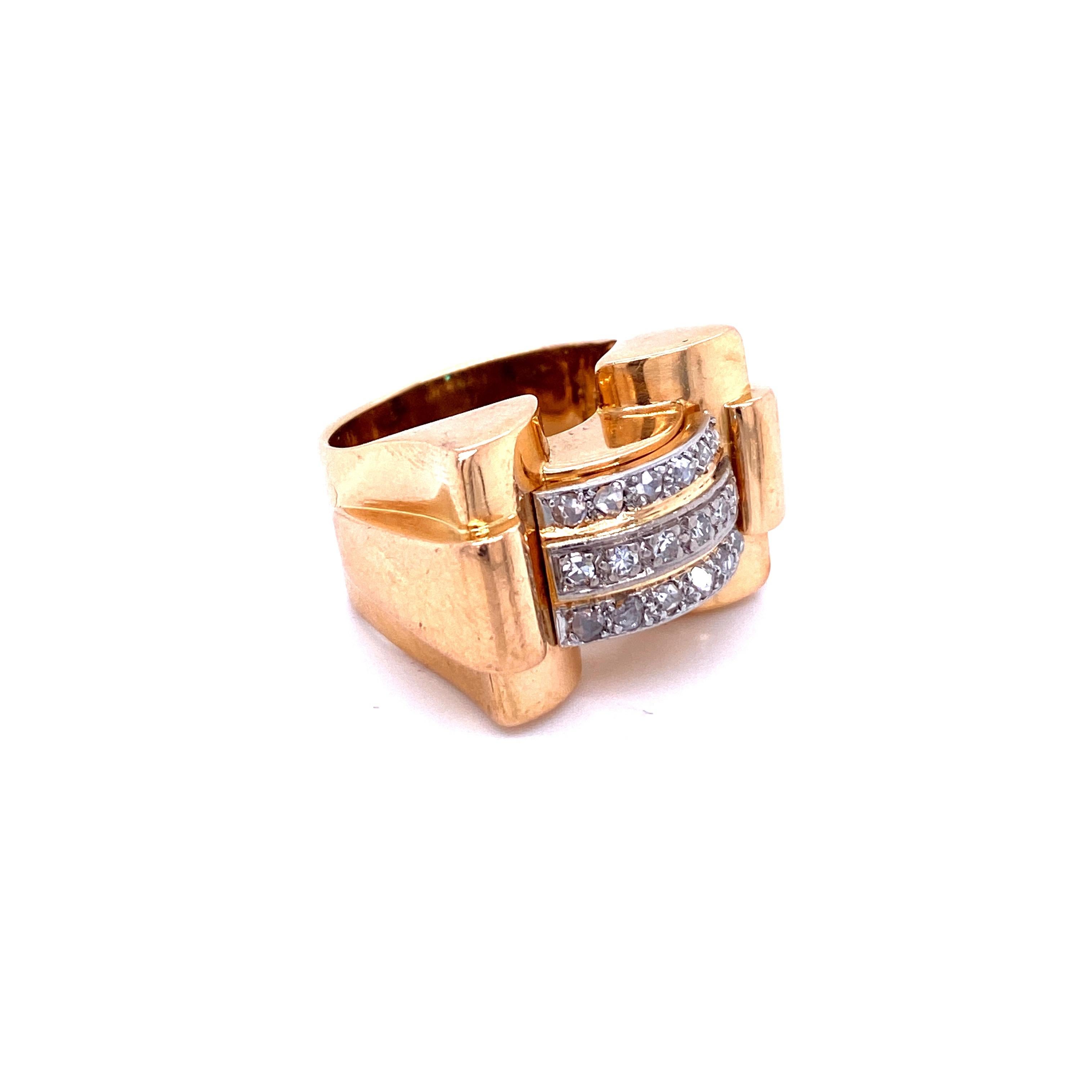 Old Mine Cut Art Deco Diamond Gold Cocktail Ring