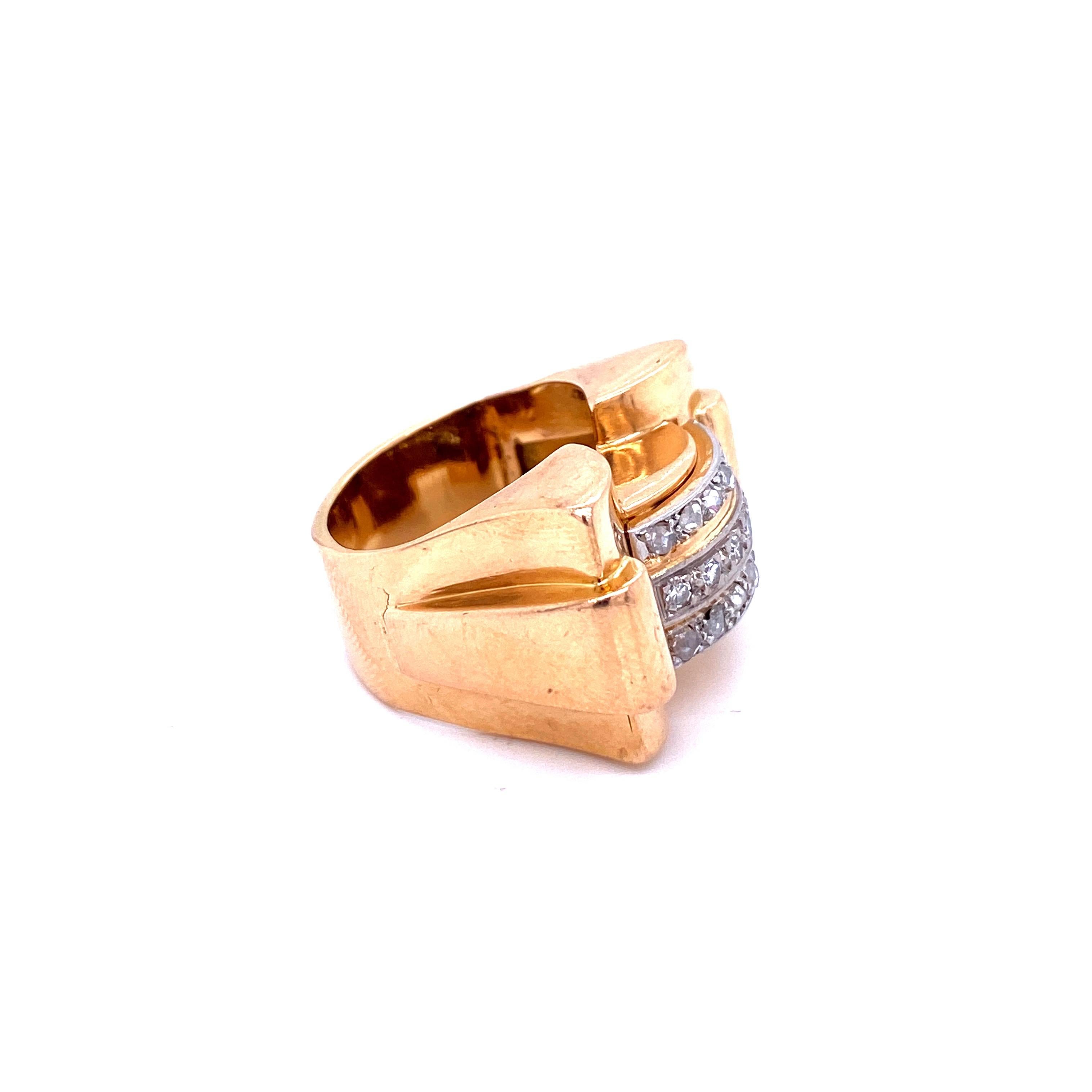 Art Deco Diamond Gold Cocktail Ring In Excellent Condition In Napoli, Italy