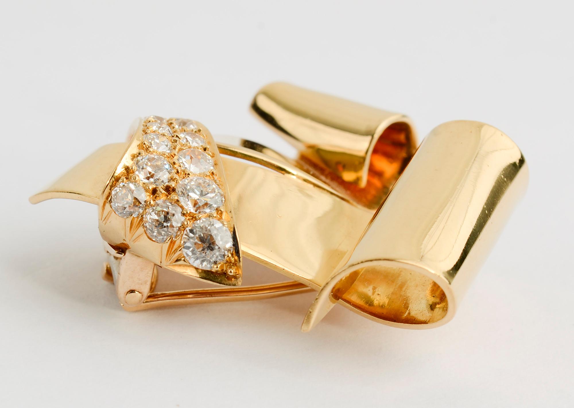 Broche Retro Diamond Gold Scroll en Excelente estado para la venta en Darnestown, MD