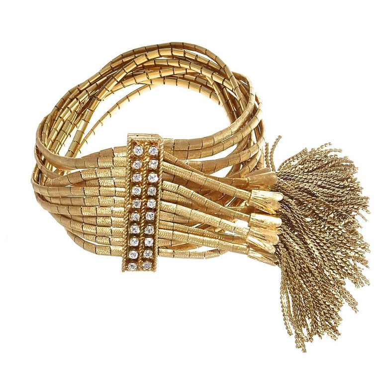 Retro Diamond Gold Tassel Bracelet For Sale at 1stDibs