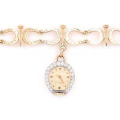 Retro 14 Karat Gold & Diamond Horseshoe Bracelet with Watch Charm by Verdura