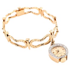 Vintage 14 Karat Gold & Diamond Horseshoe Bracelet with Watch Charm by Verdura