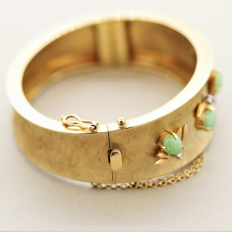 Women's Retro Diamond Jade Gold Bee Bangle Bracelet For Sale