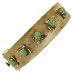 Retro Diamond Jade Gold Bee Bangle Bracelet