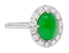 Retro Diamond Jadeite Jade Cabochon Platinum Cluster Ring, circa 1940s