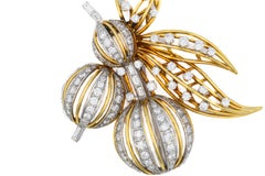 Retro Diamond Leaf and Fruit Motif Brooch