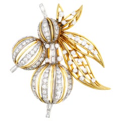 Retro Diamond Leaf and Fruit Motif Brooch