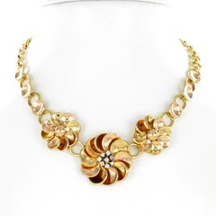 Retro Diamond Necklace in 18 Karat Yellow and Rose Gold