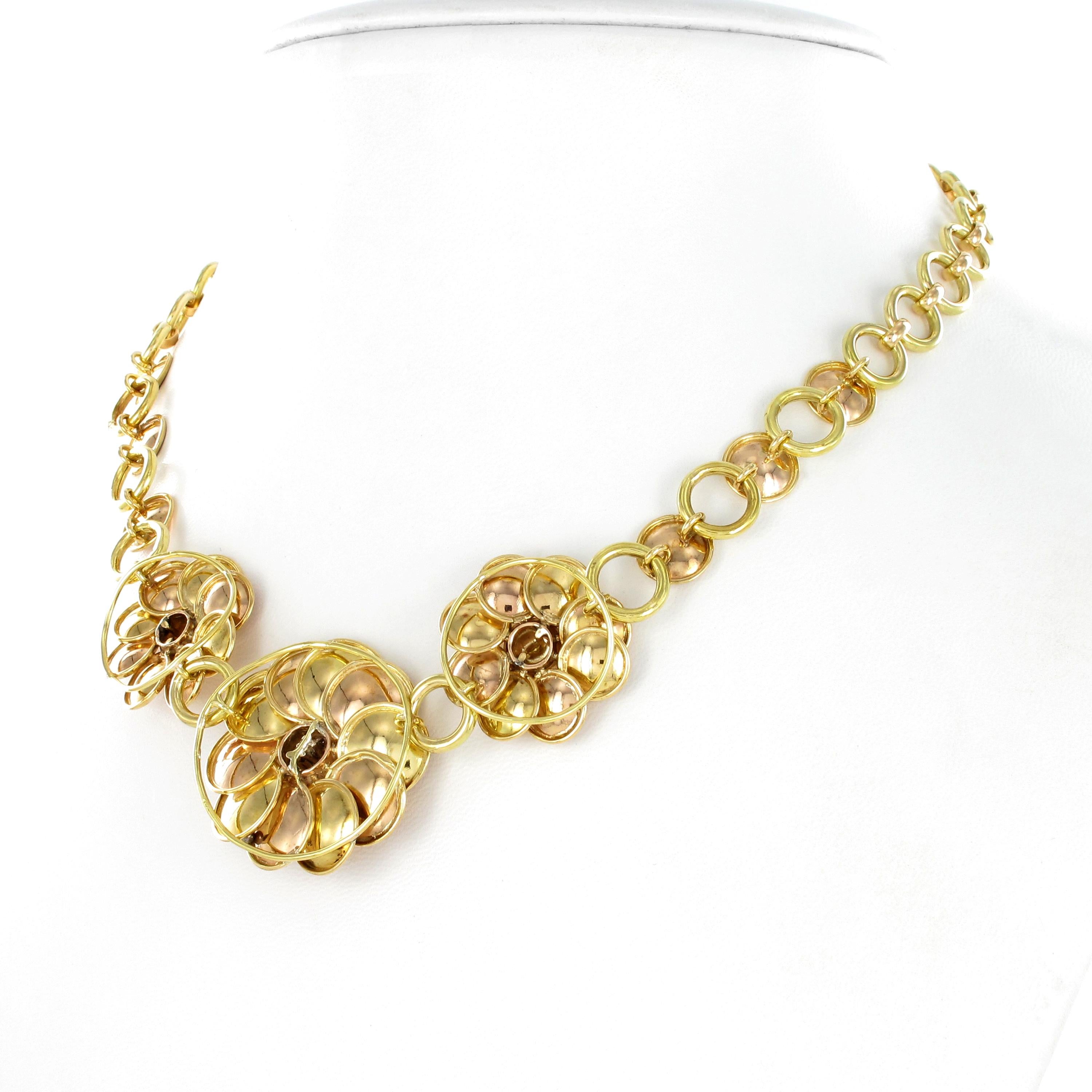 Retro Diamond Necklace in 18 Karat Yellow and Rose Gold For Sale 4