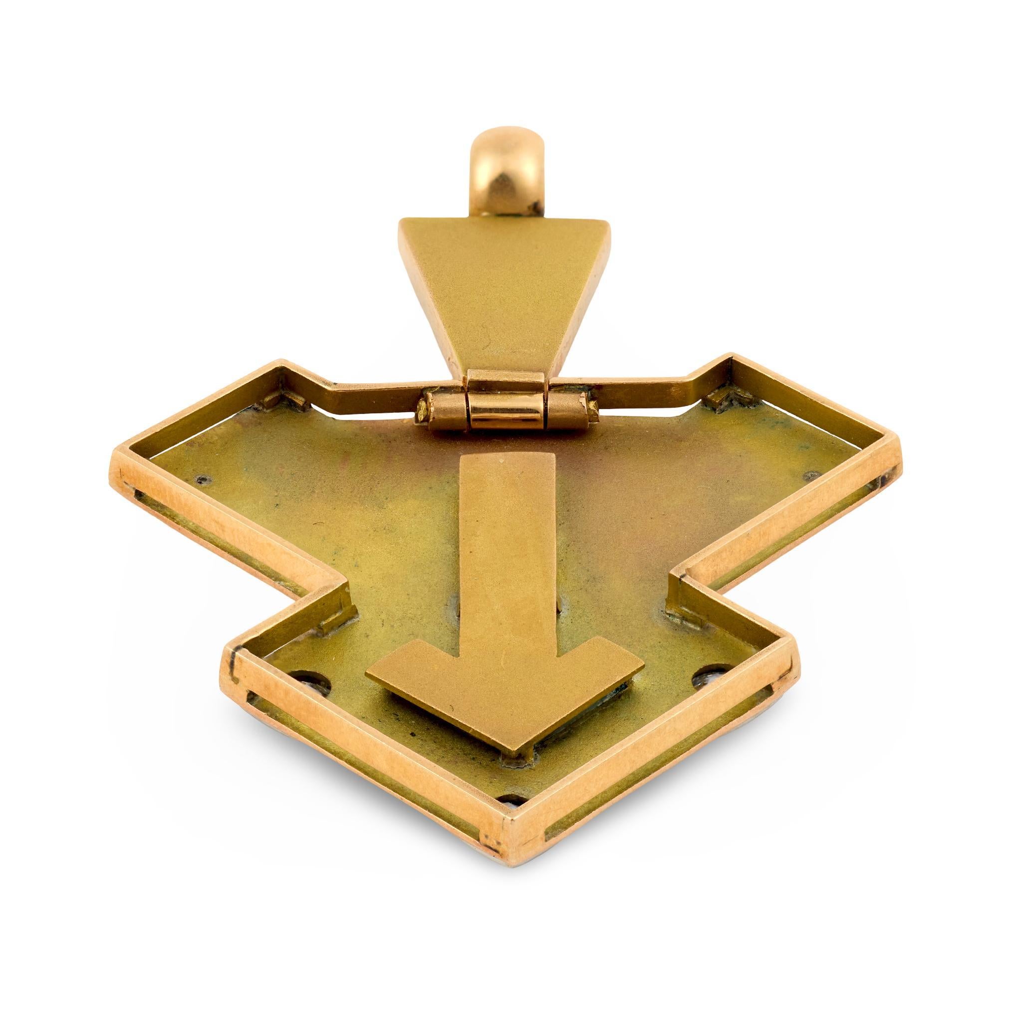 Retro diamond onyx chalcedony 18k rose gold pendant For Sale 1