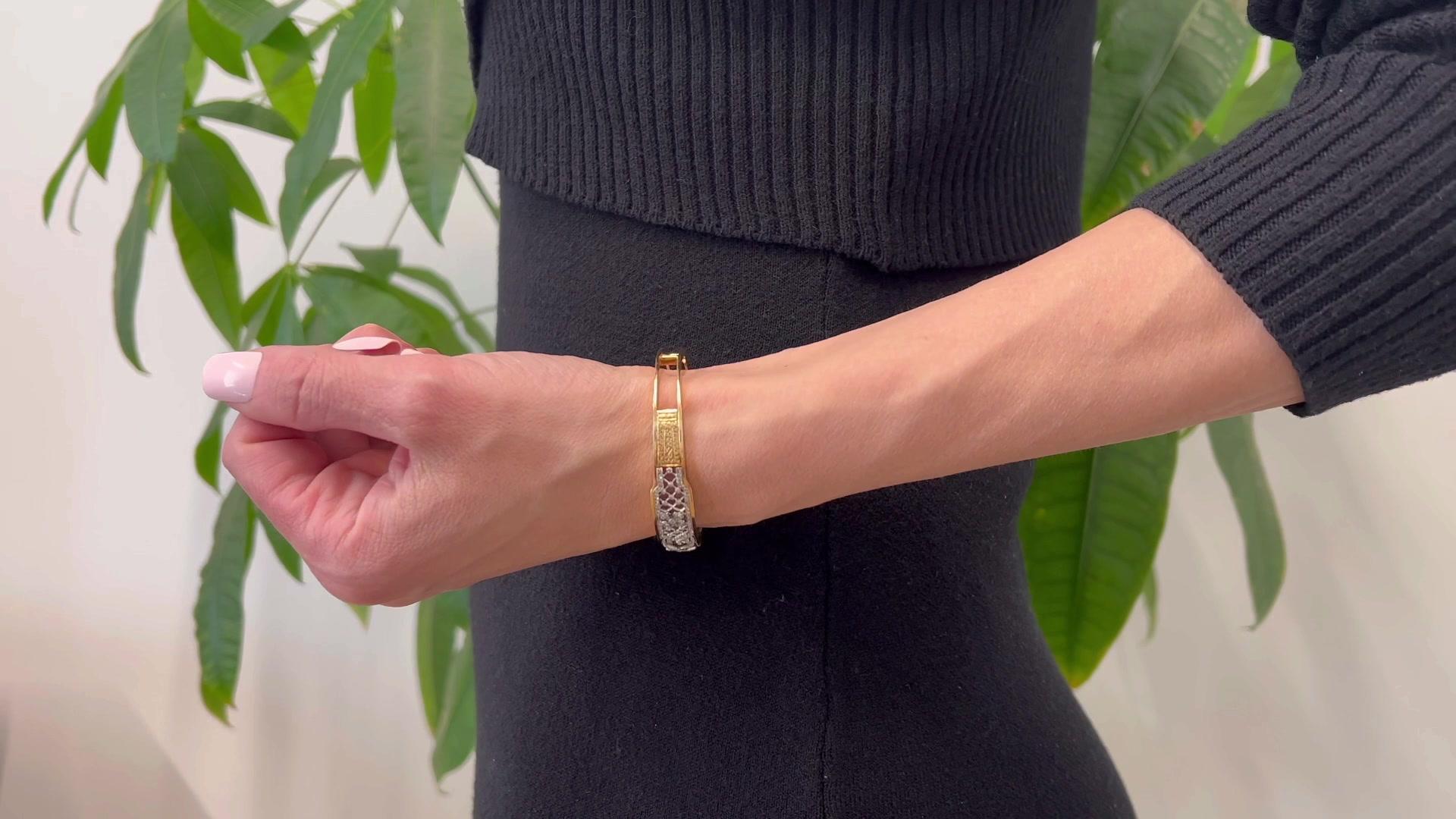 Retro Diamant-Platin-Armband mit Scharnier aus 14 Karat Gelbgold im Zustand „Gut“ in Beverly Hills, CA