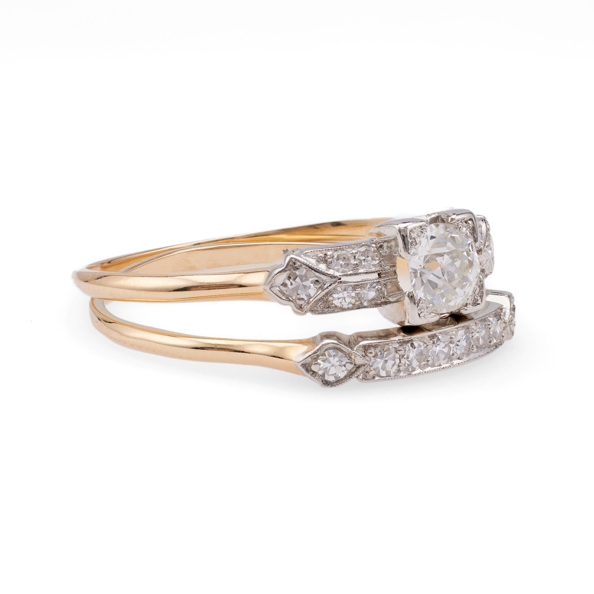Retro Diamond Platinum 14k Yellow Gold Ring Set In Good Condition For Sale In Beverly Hills, CA