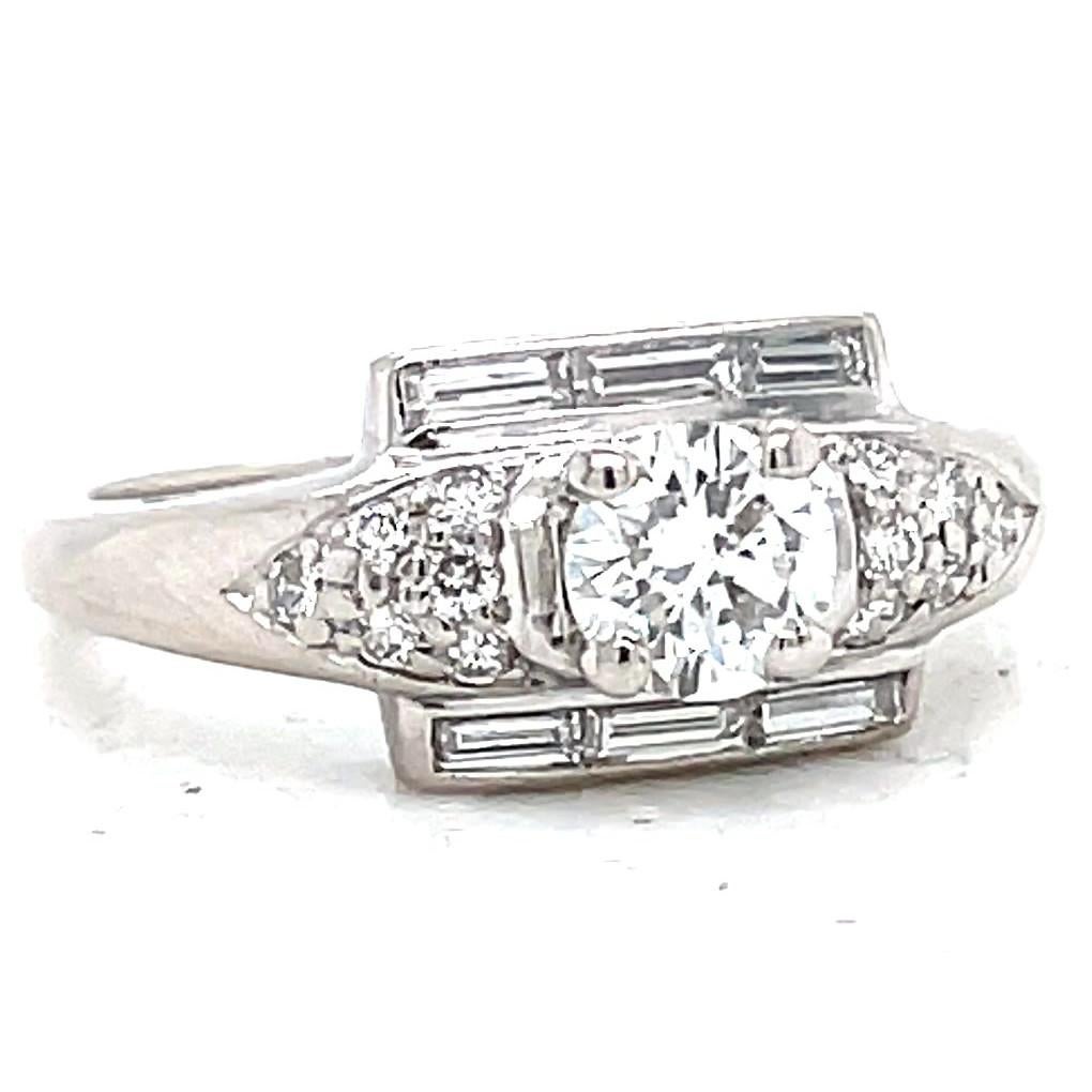 Round Cut Retro Diamond Platinum Engagement Ring
