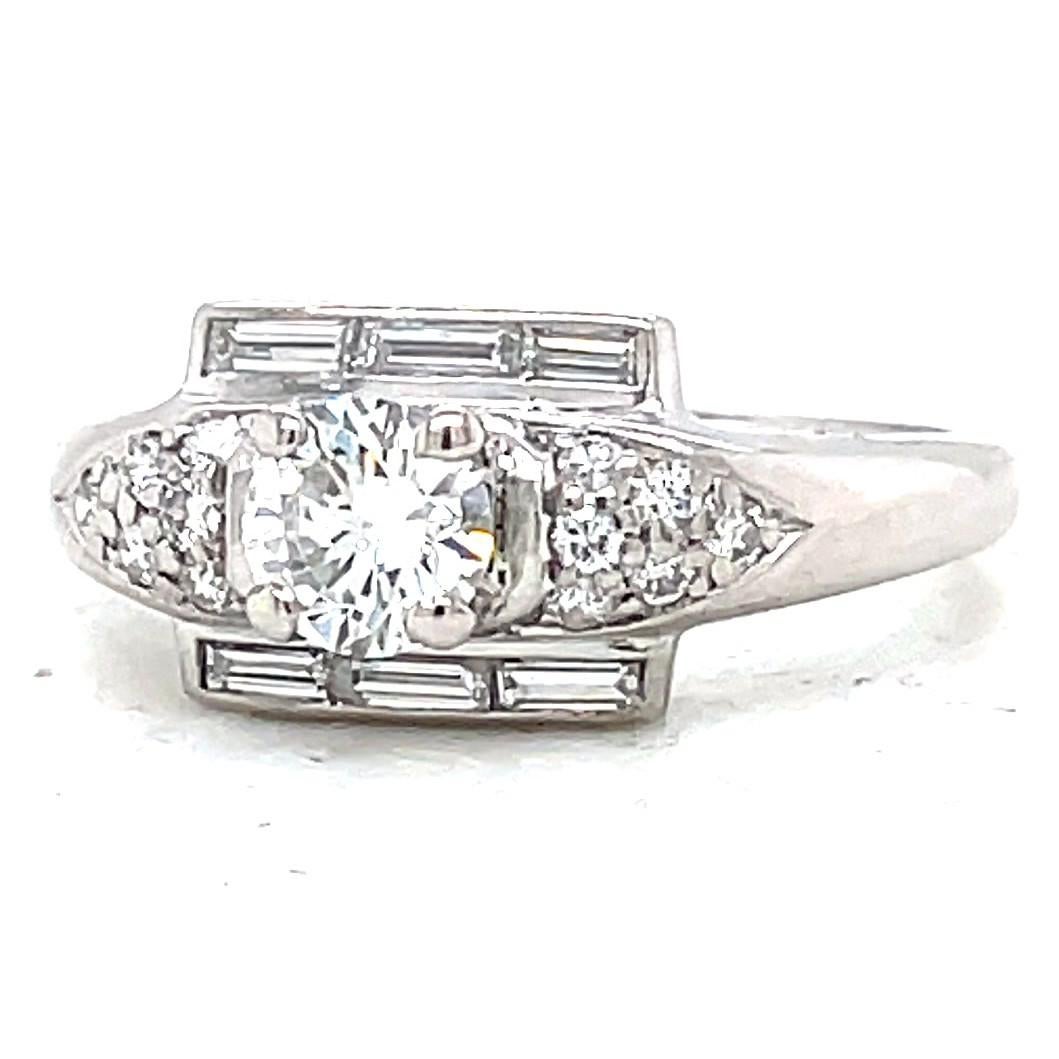 Retro Diamond Platinum Engagement Ring In Excellent Condition In Beverly Hills, CA