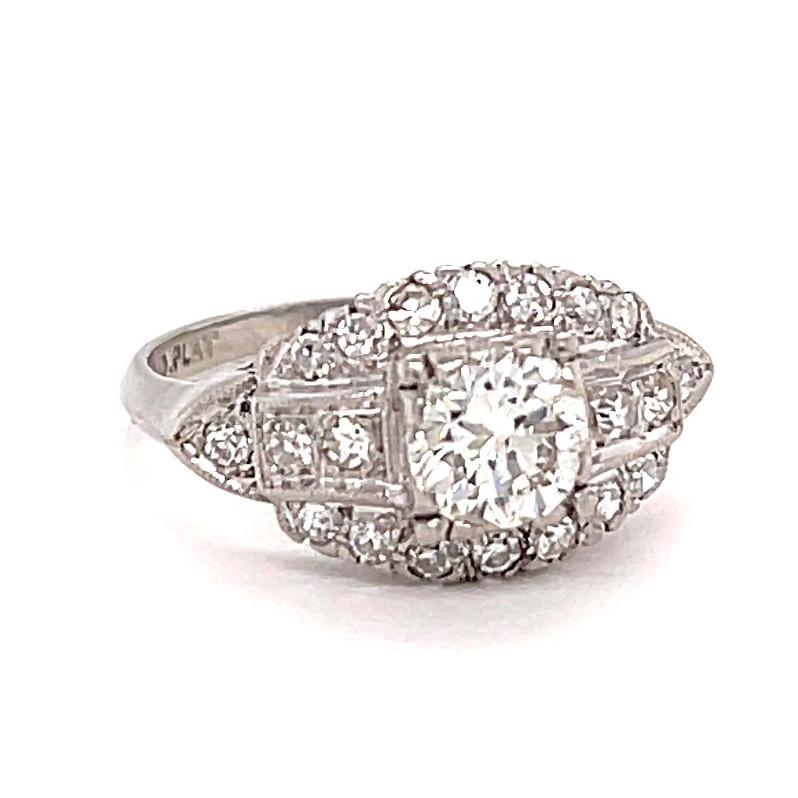 Women's or Men's Retro Diamond Platinum Engagement Ring