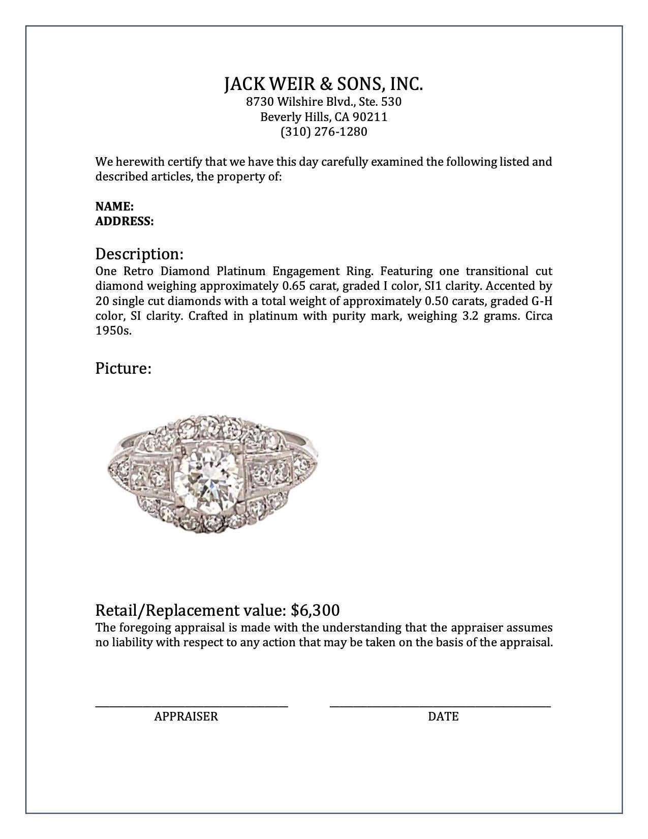 Retro Diamond Platinum Engagement Ring 2