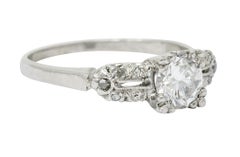 Retro Diamond Platinum Fishtail Engagement Ring