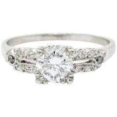 Retro Diamond Platinum Fishtail Engagement Ring