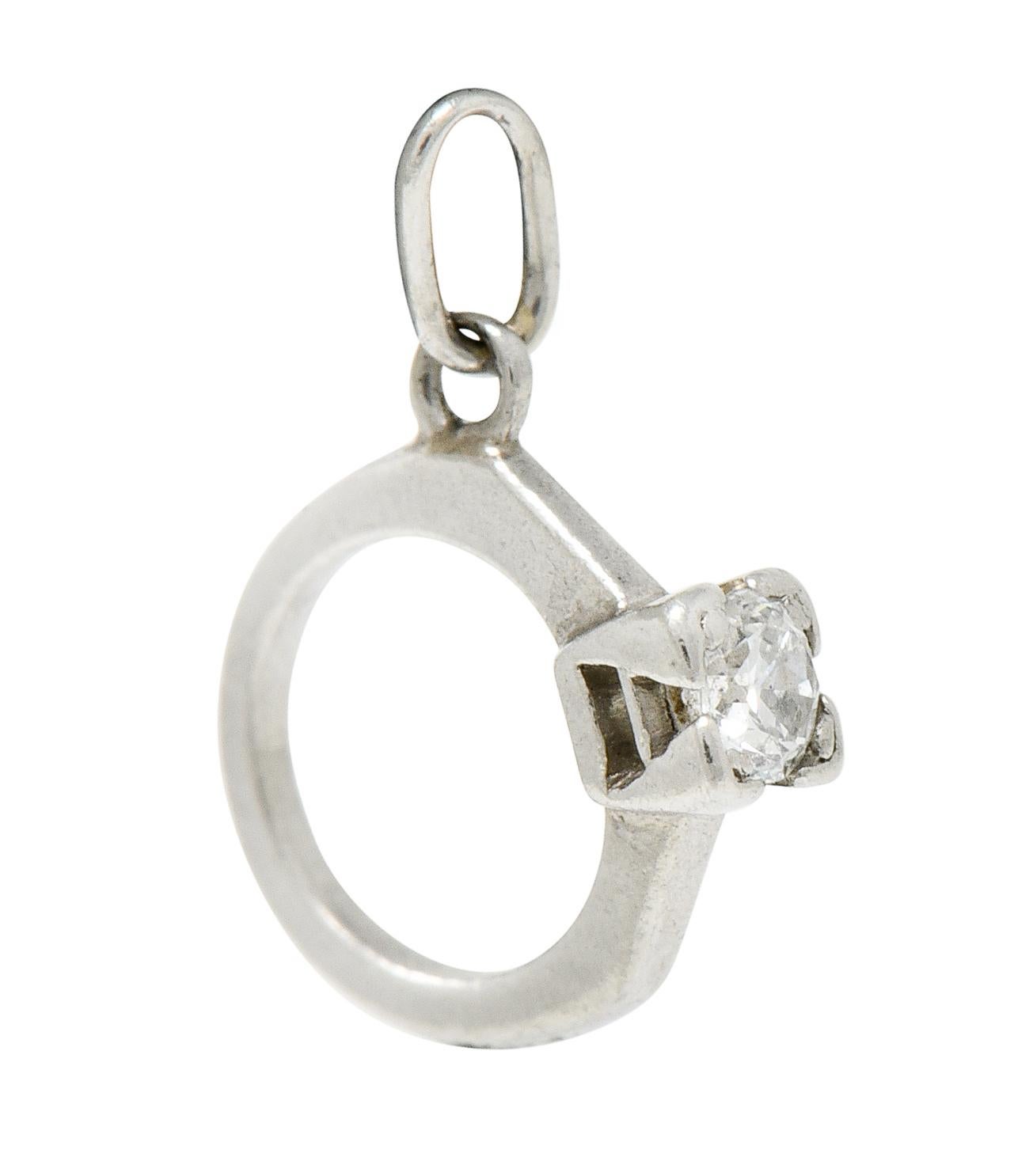 Retro Diamond Platinum Wedding Ring Set Charm 1