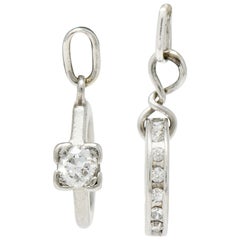 Retro Diamond Platinum Wedding Ring Set Charm