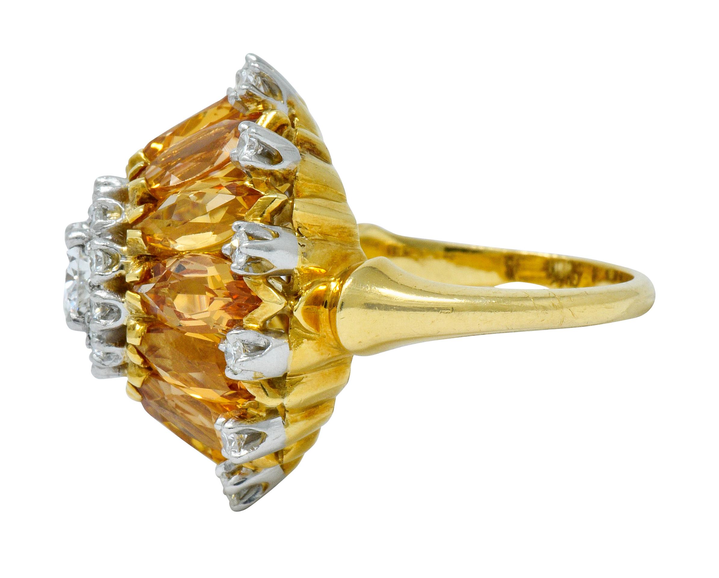 Brilliant Cut Retro Diamond Precious Topaz 18 Karat Gold Ballerina Halo Ring