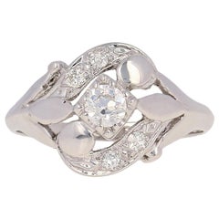 Retro Diamond Ring, 14 Karat White Gold European Cut Vintage .42 Carat