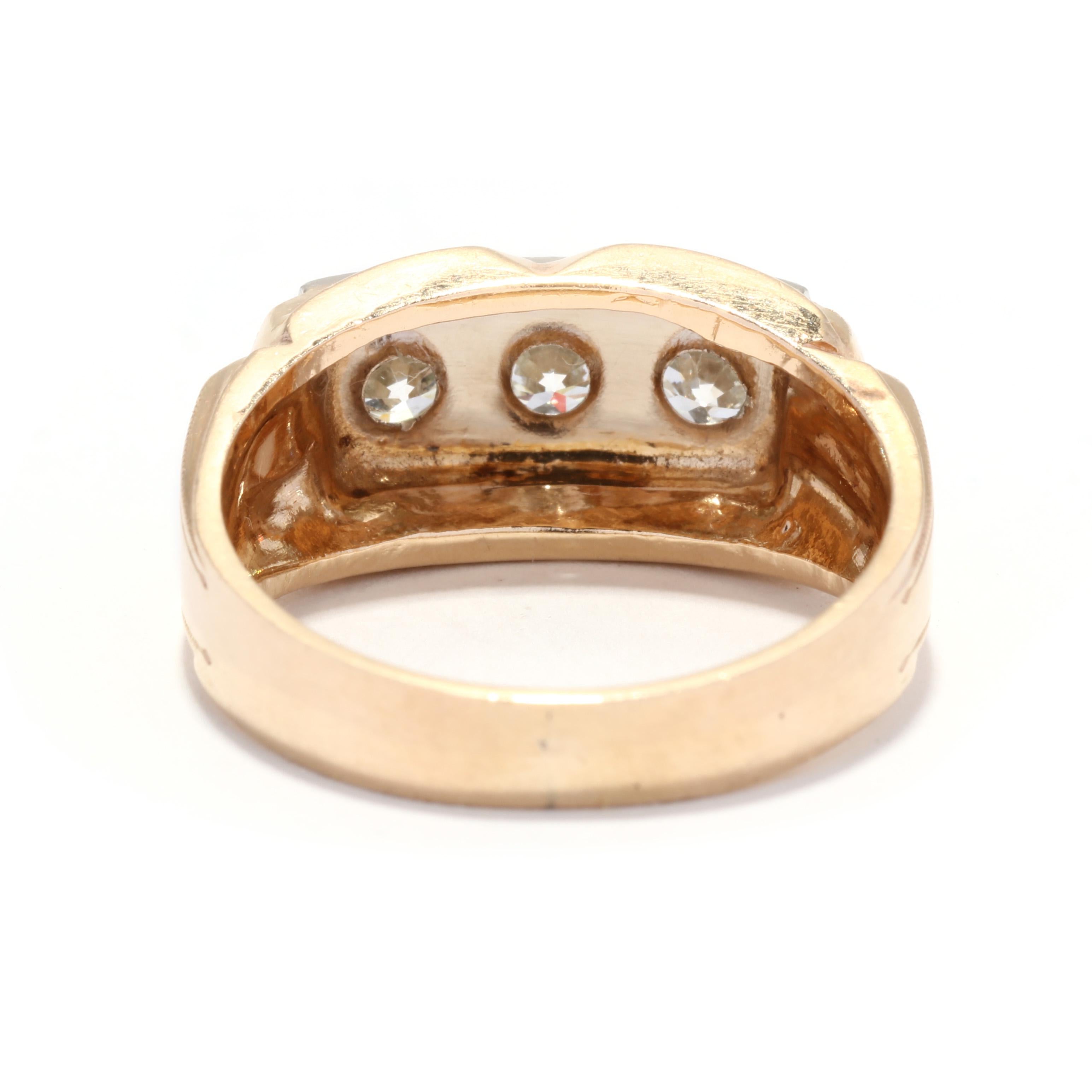 Old European Cut Retro Diamond Ring, 14K Gold, Old European Diamond Ring, 3 Stone Ring