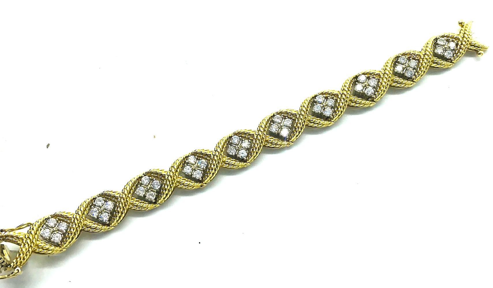 Women's or Men's Retro, Diamond Rope Textured 4.84 Carat Bracelet For Sale