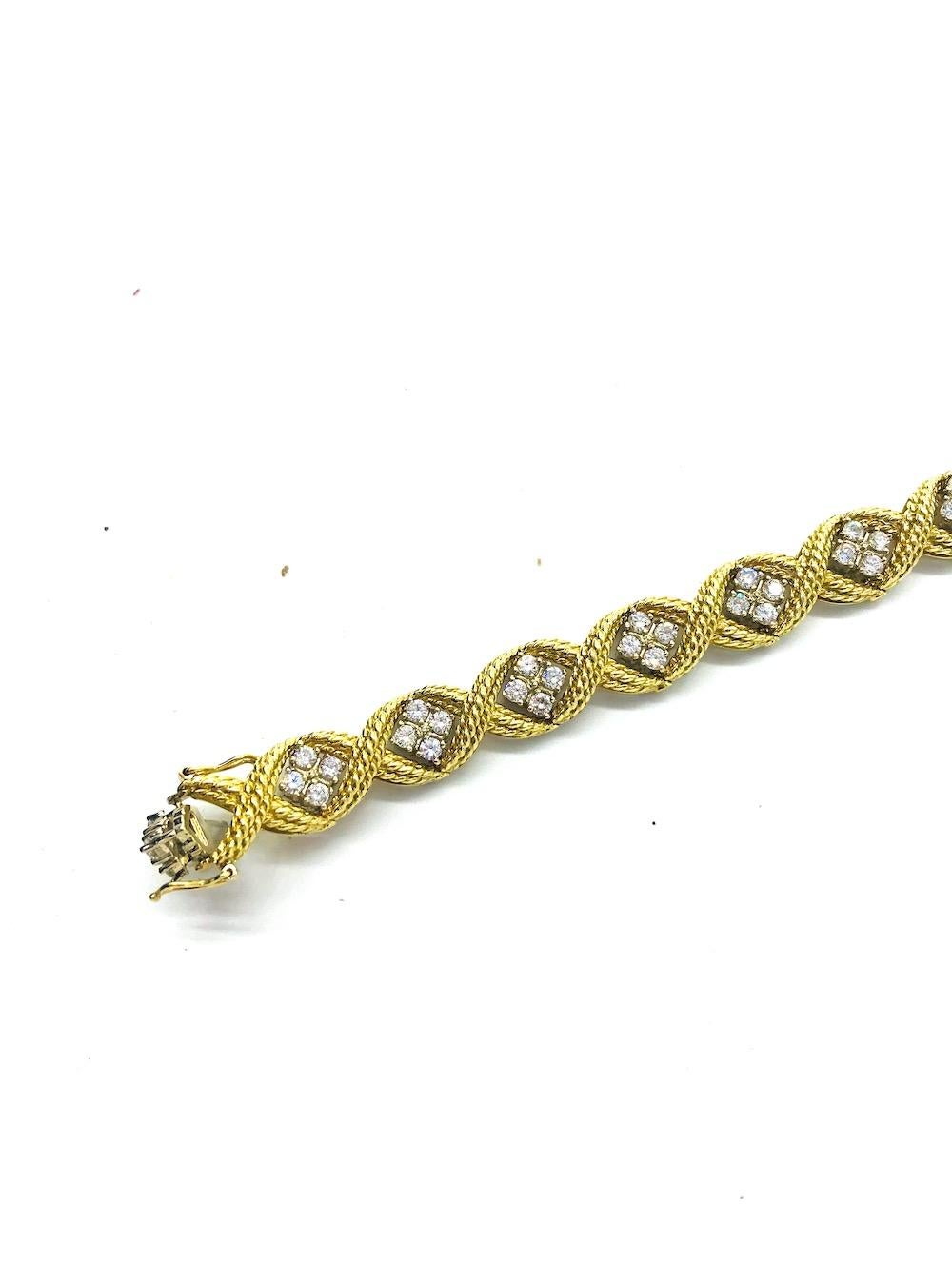 Retro, Diamond Rope Textured 4.84 Carat Bracelet For Sale 1