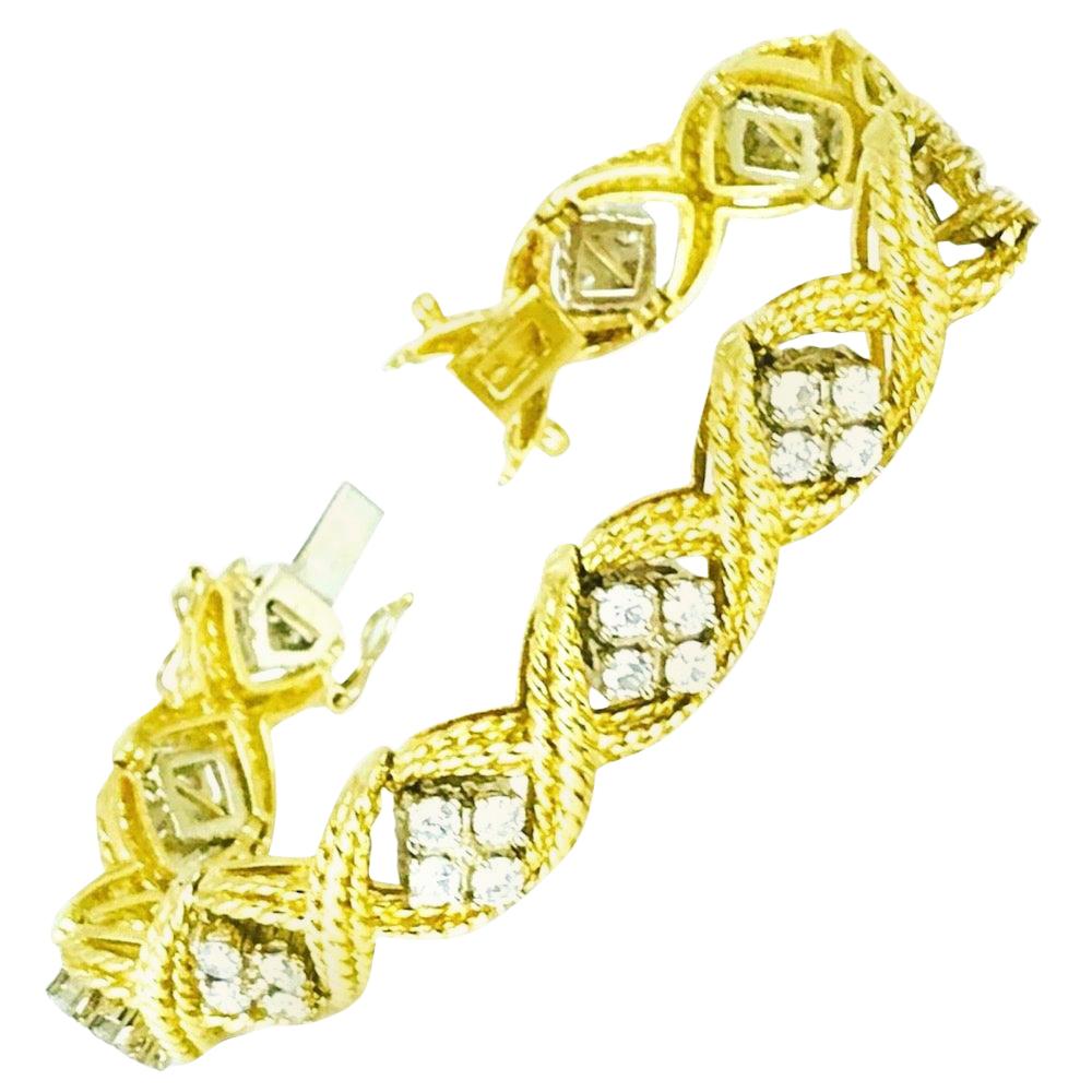 Retro, Diamond Rope Textured 4.84 Carat Bracelet For Sale