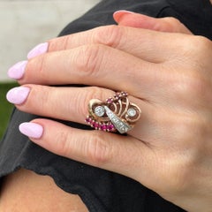 Retro Diamond Ruby 14 Karat Rose Gold Vintage Ring