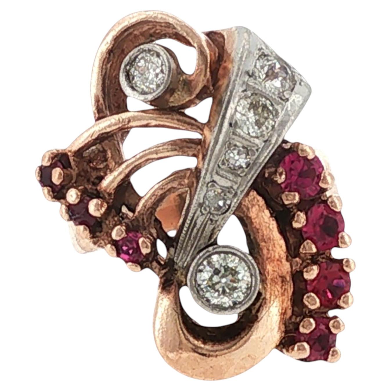 Retro Diamond Ruby 14 Karat Rose Gold Vintage Ring For Sale