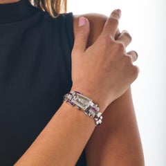 Retro diamond ruby 14k white gold watch bracelet