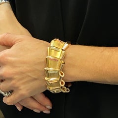 Retro Diamond Ruby 18 Karat Rose Gold Wide Link Bracelet