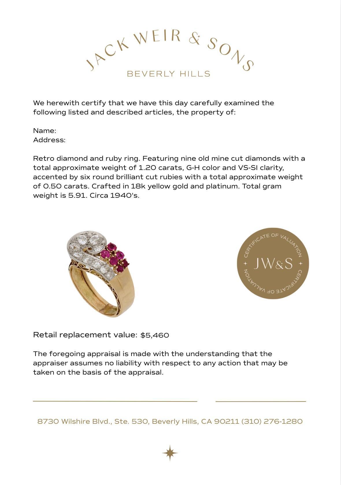 Bague rétro diamant rubis or jaune 18k Bon état - En vente à Beverly Hills, CA