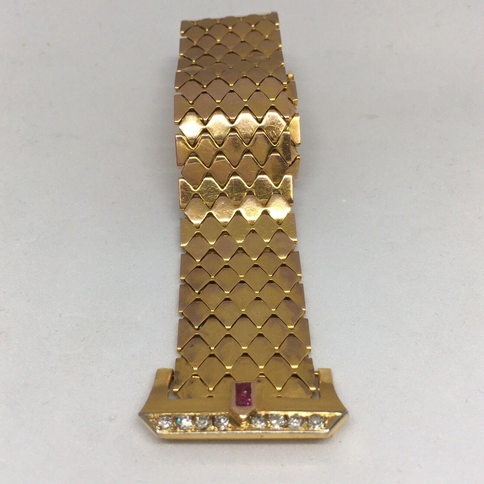 Retro Diamant-Rubin-Schnalle-Armband 14K amerikanisches Gold 1940er Jahre Ludo Vintage-Schmuck im Zustand „Gut“ im Angebot in Santa Monica, CA