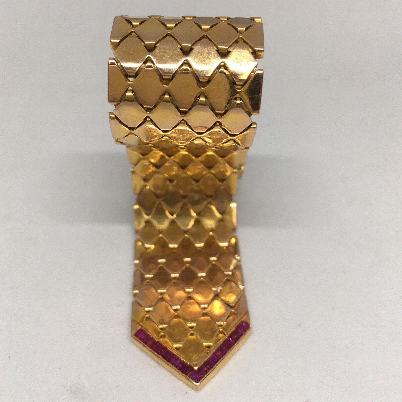 Retro Diamant-Rubin-Schnalle-Armband 14K amerikanisches Gold 1940er Jahre Ludo Vintage-Schmuck Damen im Angebot