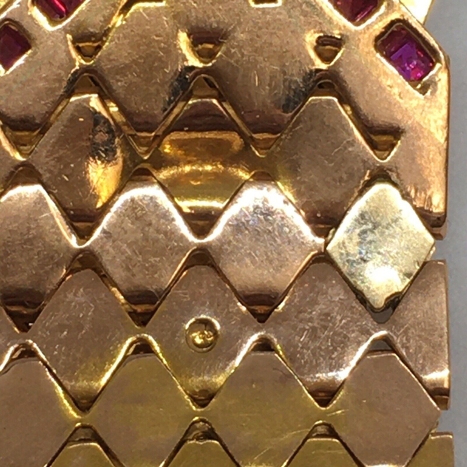 Retro Diamant-Rubin-Schnalle-Armband 14K amerikanisches Gold 1940er Jahre Ludo Vintage-Schmuck im Angebot 1