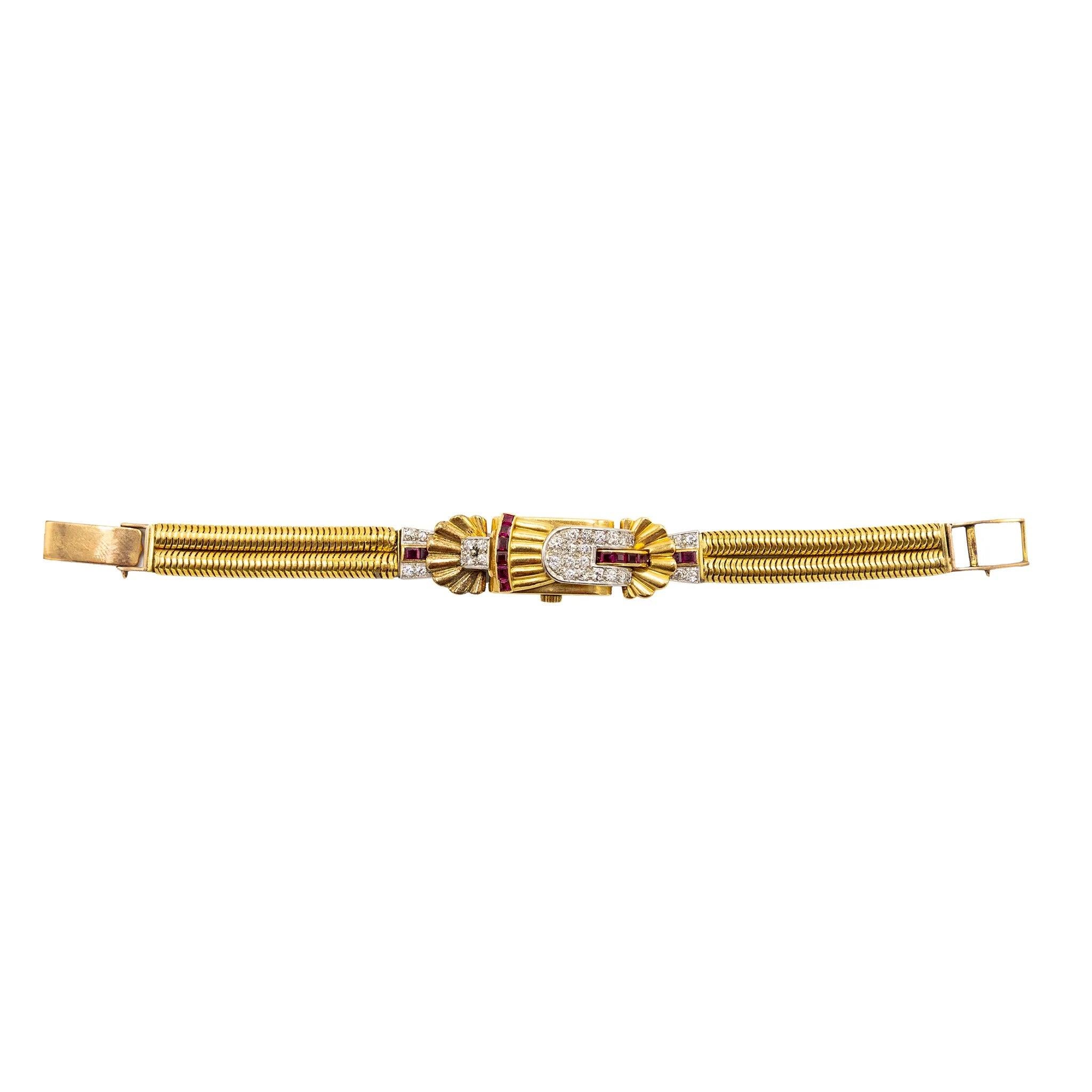 Retro-Diamant, Rubin & Goldabdeckung Uhrenarmband - '40s im Angebot 1