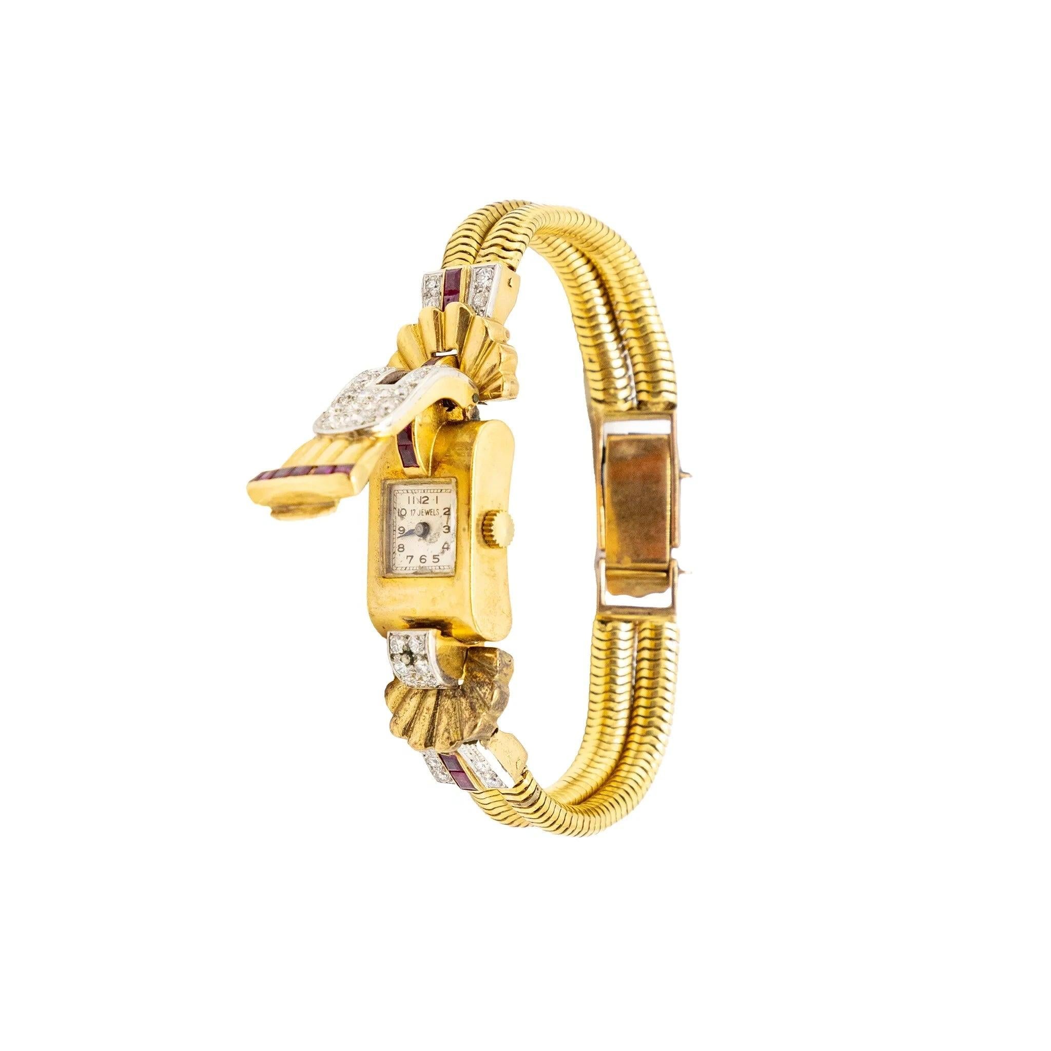 Retro-Diamant, Rubin & Goldabdeckung Uhrenarmband - '40s im Angebot
