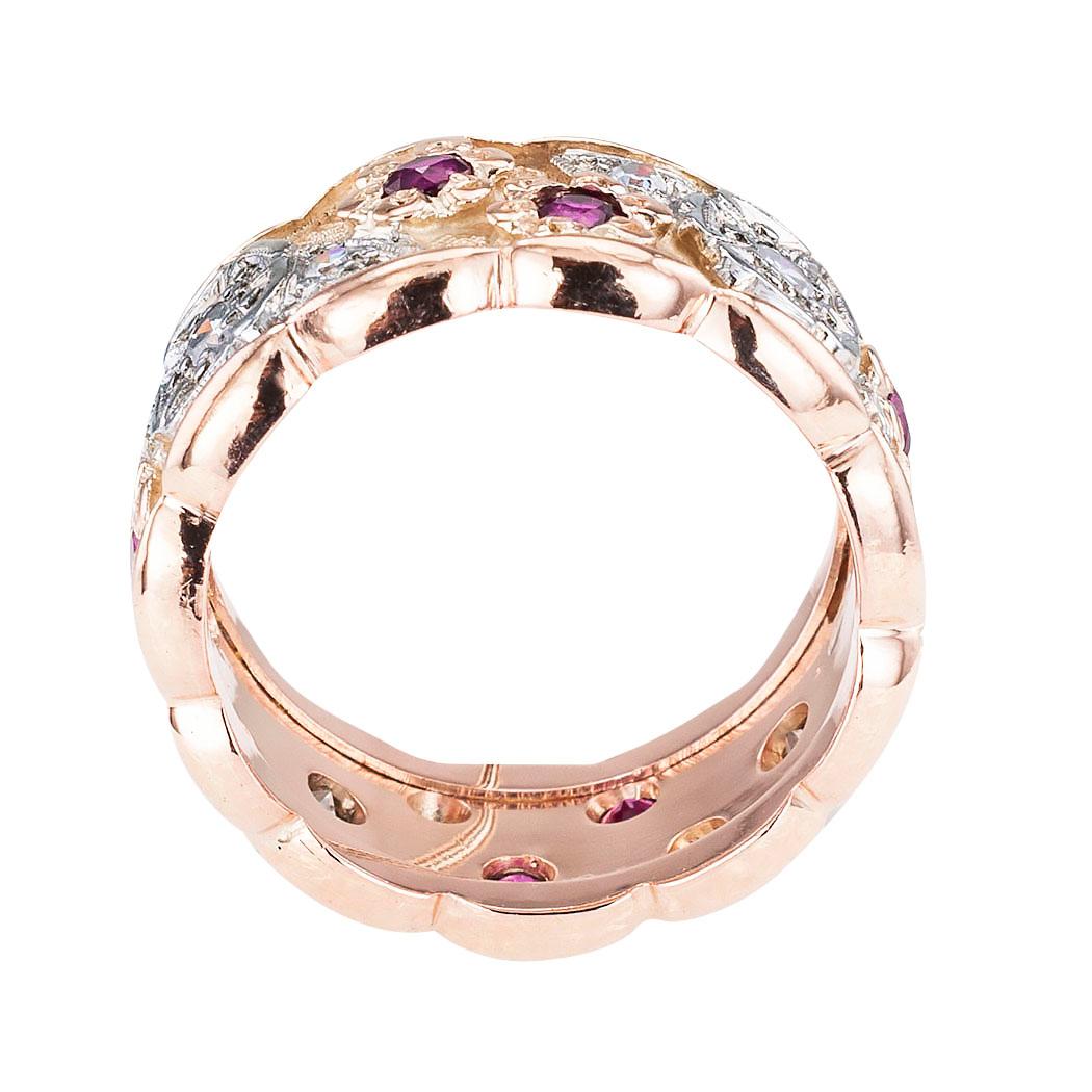 Women's or Men's Retro Diamond Ruby Pink Gold Eternity Ring Size 7.75