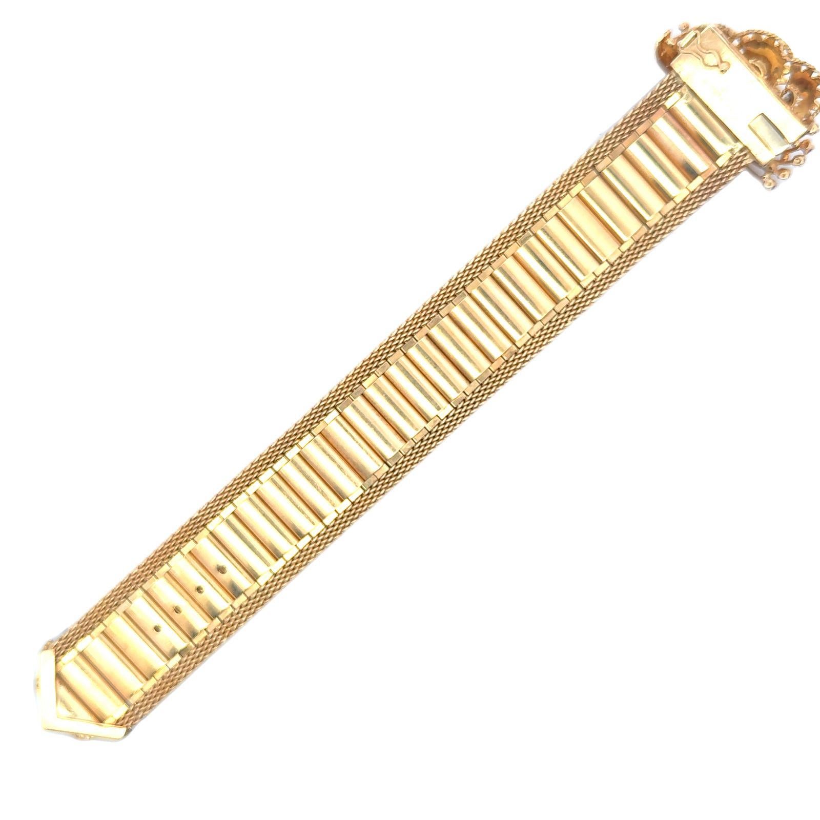 Retro Diamond Ruby Wide Buckle 14 Karat Yellow Gold Estate Bracelet 1