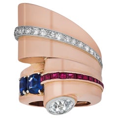 Retro Diamond, Sapphire and Ruby Ring