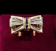 Retro Diamond Sapphire Bow Bi-Color 18 KT Ring