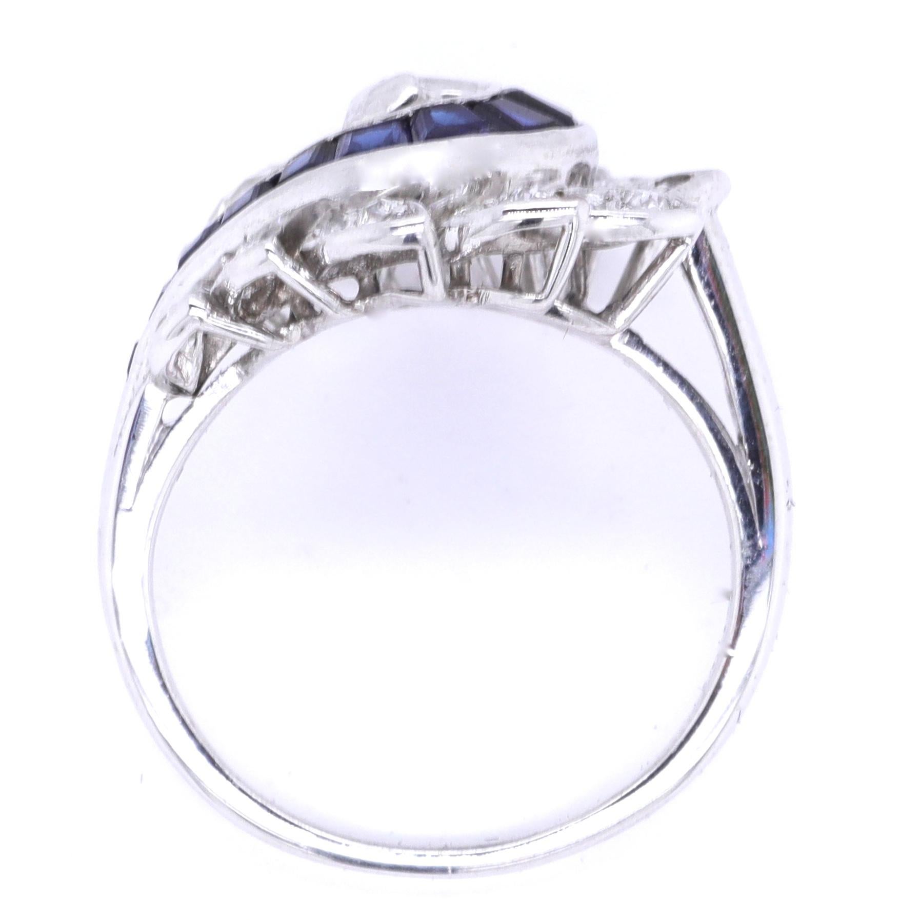 Old European Cut Retro Diamond Sapphire Platinum Ring