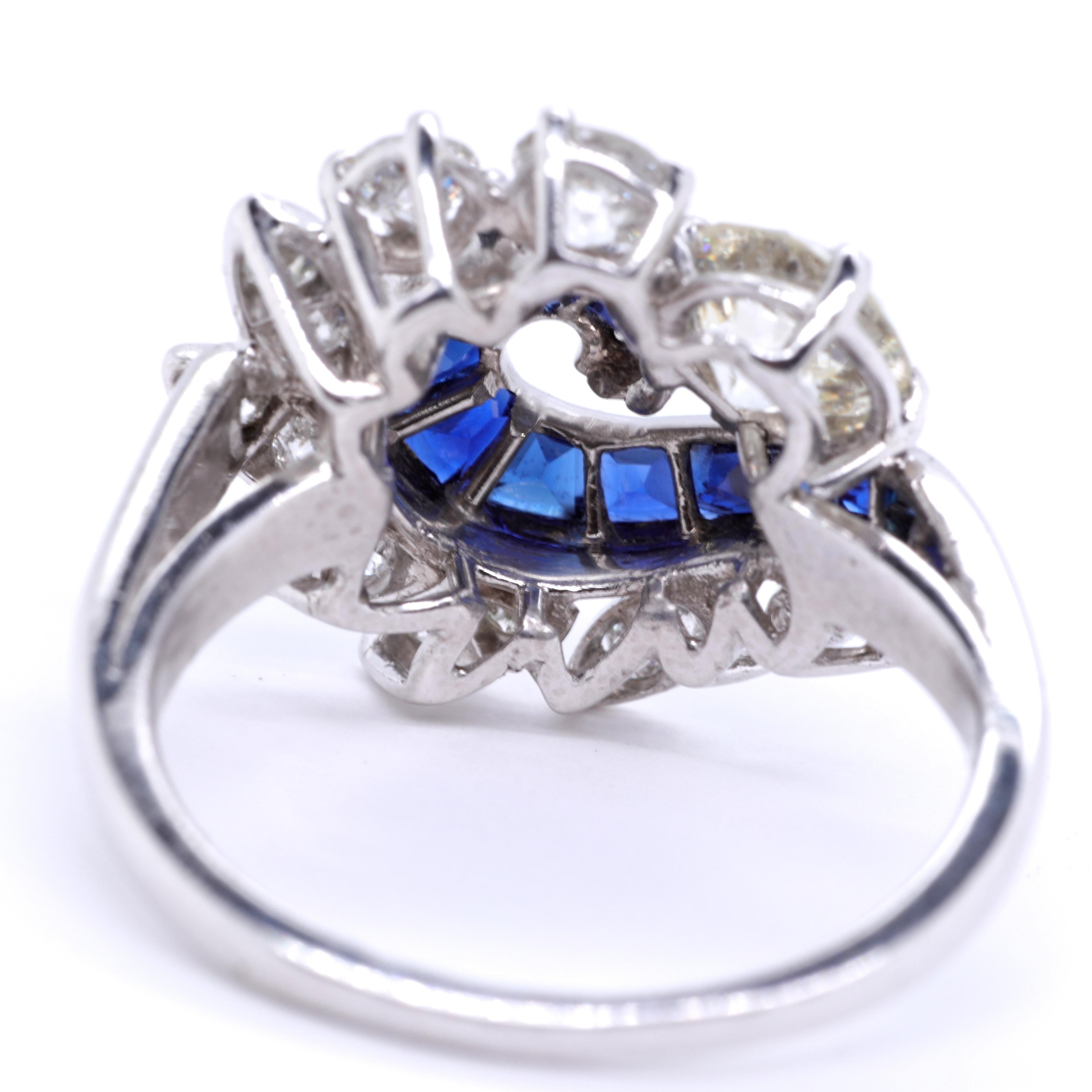 Retro Diamond Sapphire Platinum Ring In Excellent Condition In Beverly Hills, CA