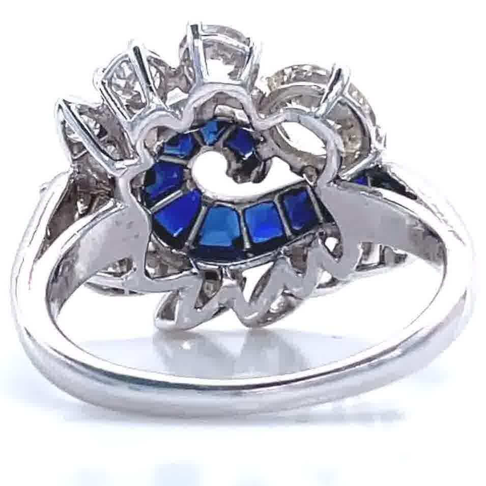 Women's Retro Diamond Sapphire Platinum Ring